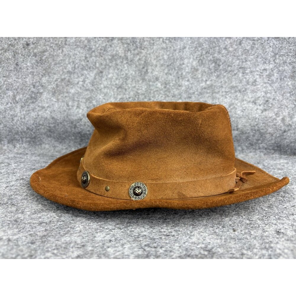 Minnetonka Hat Cowboy Fitted Mens Small Brown Suede Leather Concho Western
